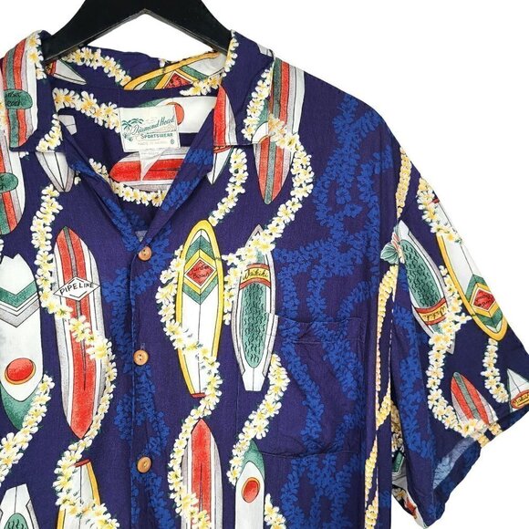 Vintage 1980s Diamond Head Sportswear Blue Hawaiian Made Surf Waikiki Shirt - Picture 4 of 7